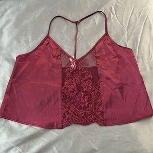ASOS Wolf and Whistle Maroon Satin and Lace T Back Tank Top Size 12
